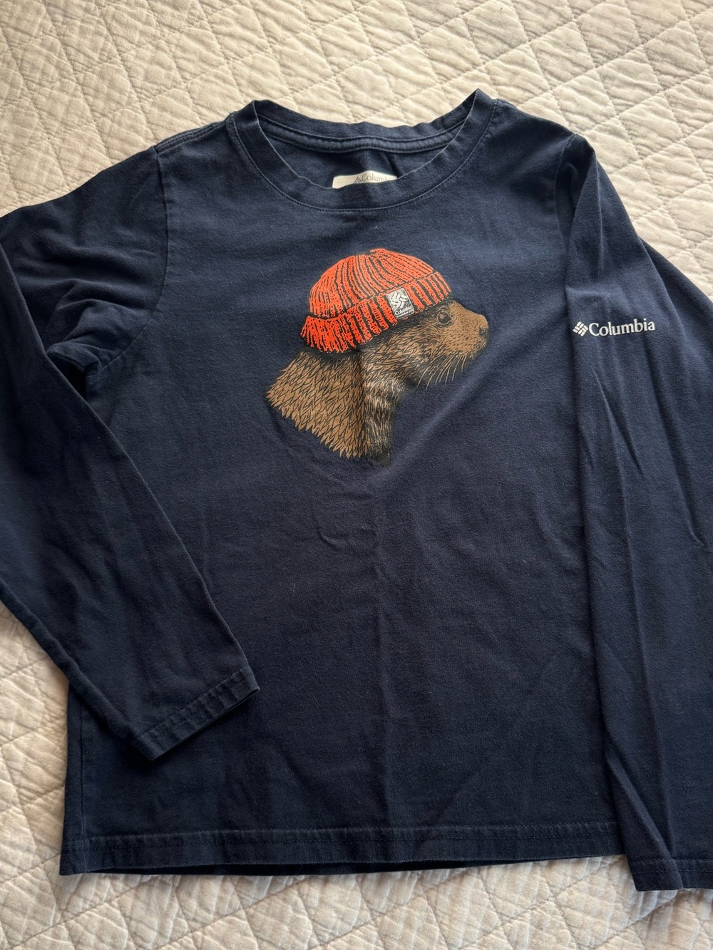 Columbia Graphic Shirt Boy’s size 8 Organic Cotton Navy Tee Outdoors Sportwear